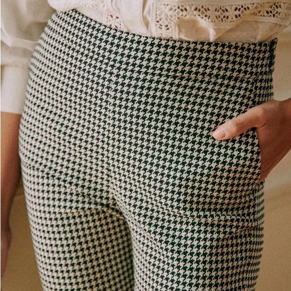 Sezane Clara Houndstooth Trousers in Ecru Black - Picture 2 of 14